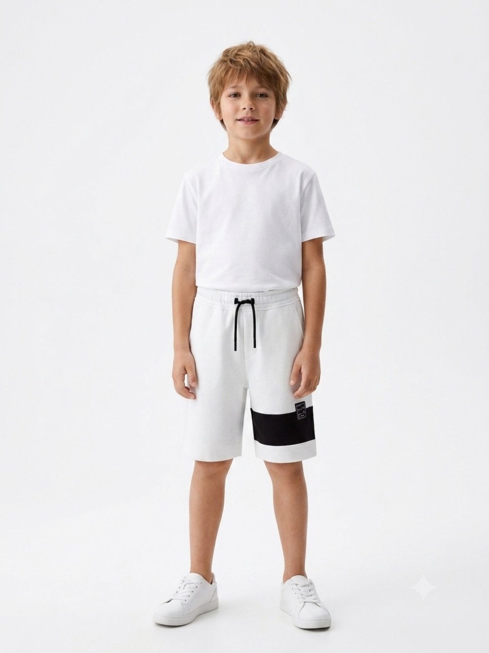 Junior  White and Black Colorblock Athletic Shorts